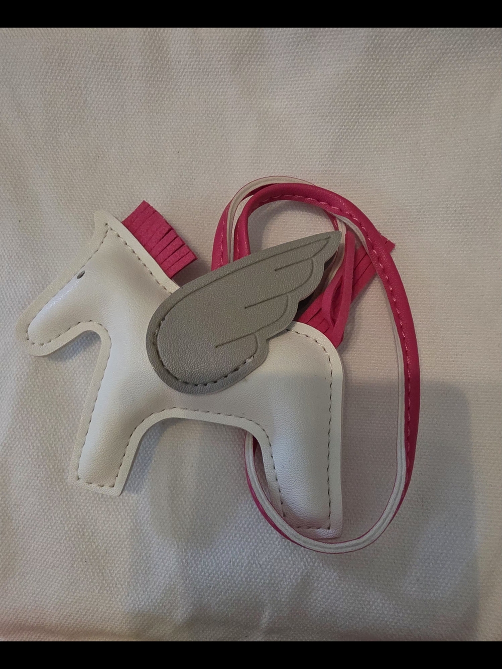 White Pegasus Bag Charm with Gray Wing and Pink Strap